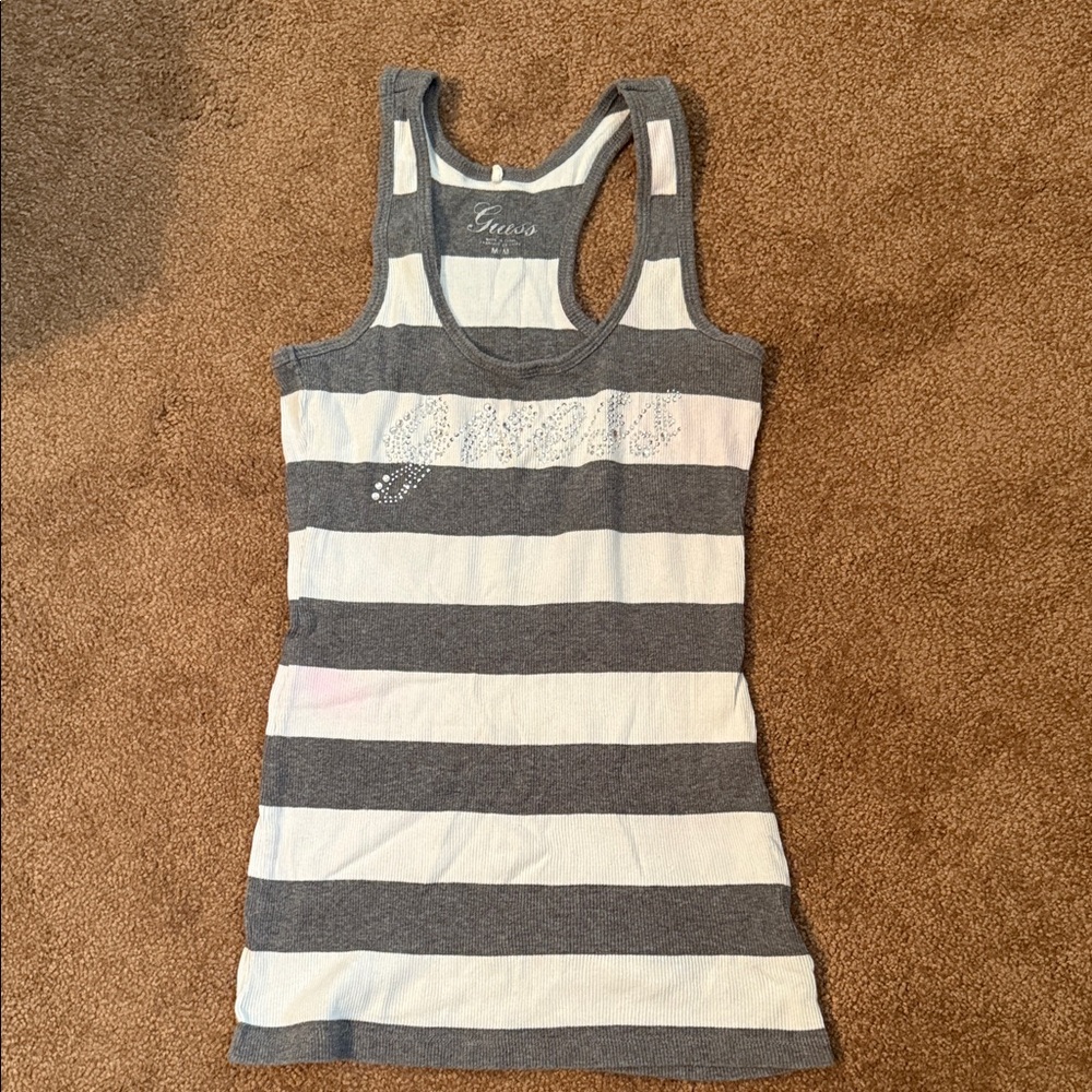 Guess Charcoal and White Striped Tank Top